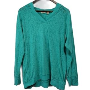 NorthCrest Floral Design Hooded Pullover Plus Sz